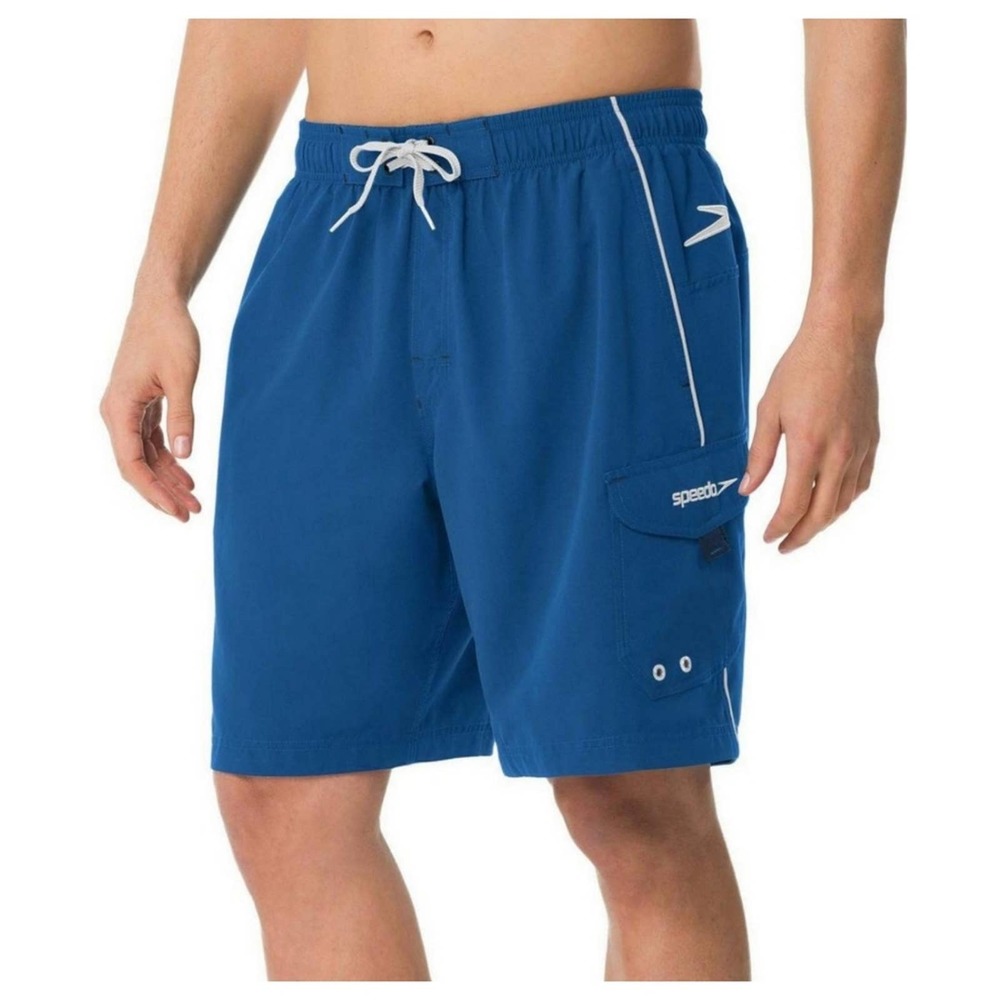 SPEEDO | MARINA VOLLEY BLUE WHITE  POCKETS SWIM TRUNK SHORTS MEN'S SIZE SMALL